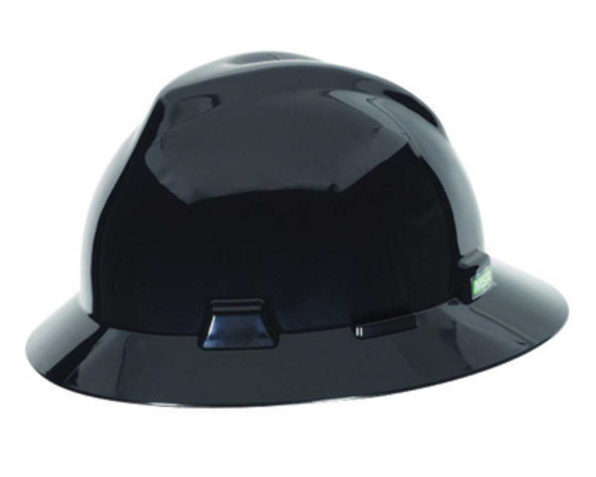 MSA Black Polyethylene Full Brim Hard Hat With Ratchet/4 Point Ratchet Suspension