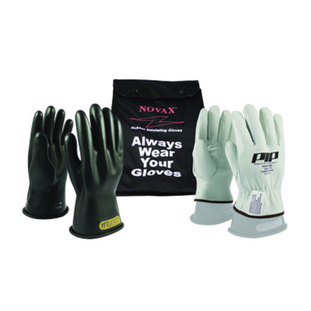 PIP® Size 10 Black Rubber Class 0 Electrical Safety Linesmen's Gloves Kit With Rolled Cuff (Includes 150-0-11 NOVAX® Insulating