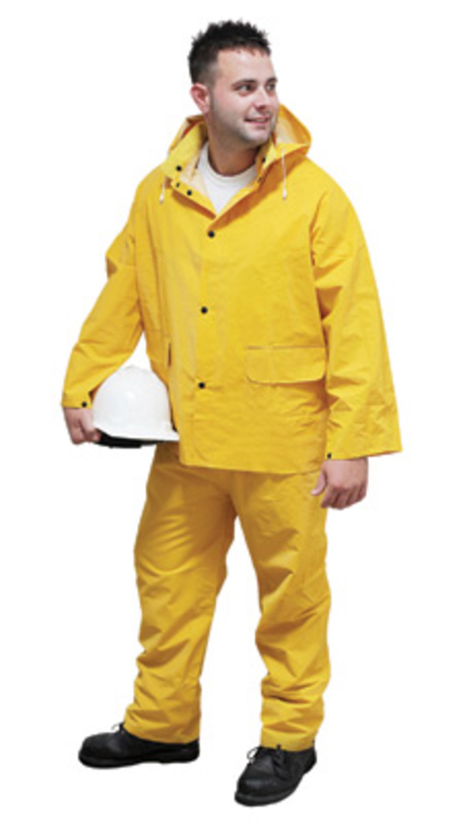 RADNOR® 4X Yellow .35 mm Polyester And PVC 3 Piece Rain Suit (Includes Jacket With Front Snap Closure, Detached Hood And Snap Fl