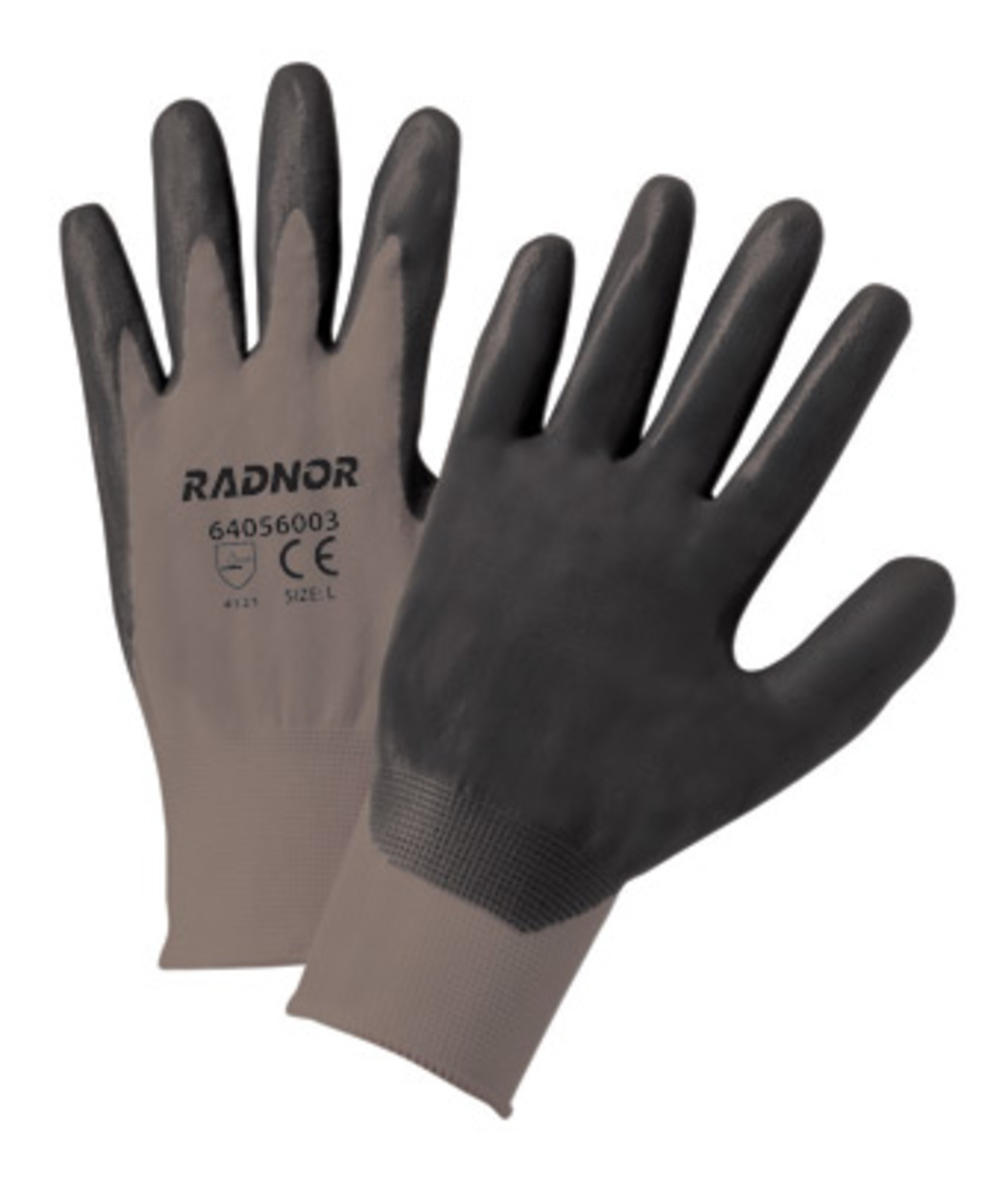 RADNOR® 2X 13 Gauge Black Nitrile Palm And Finger Coated Work Gloves With Gray Nylon Liner And Knit Wrist