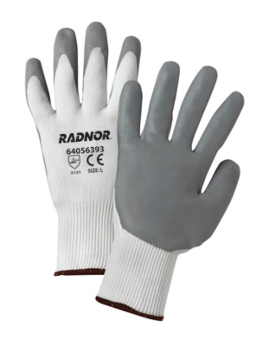 RADNOR® X-Large 15 Gauge Gray Nitrile Palm And Finger Coated Work Gloves With White Nylon Liner And Knit Wrist
