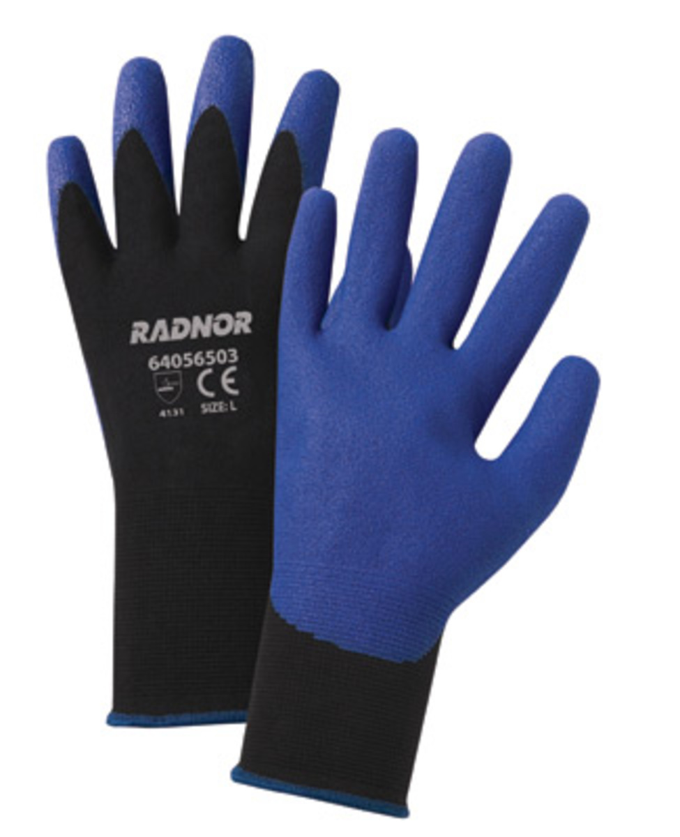RADNOR® Large 15 Gauge Blue PVC Palm And Finger Coated Work Gloves With Black Nylon Knit Liner And Knit Wrist