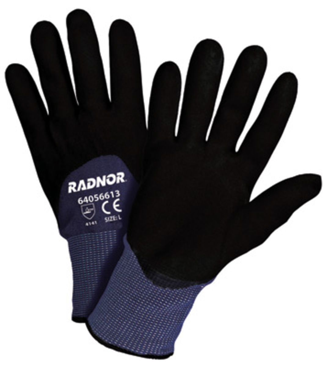 RADNOR® X-Large 15 Gauge Black Nitrile And Micro-Foam Palm, Finger And Knuckles Coated Work Gloves With Blue Nylon Liner And Kni