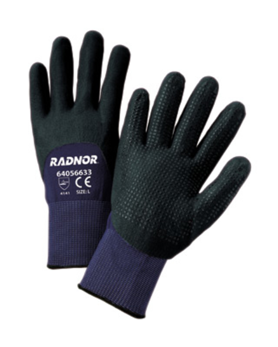 RADNOR® X-Large 15 Gauge Black Nitrile And Micro-Foam Palm, Finger And Knuckles Coated Work Gloves With Blue Nylon Liner And Kni