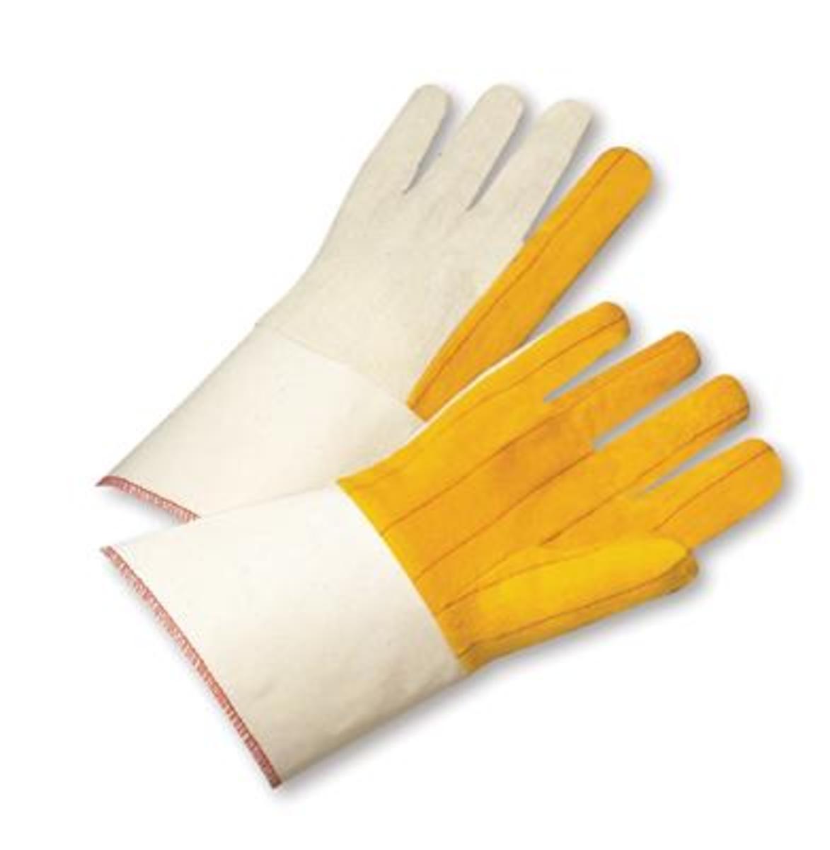RADNOR® Gold/White 18 oz Cotton Clute Cut General Purpose Gloves With Gauntlet Cuff