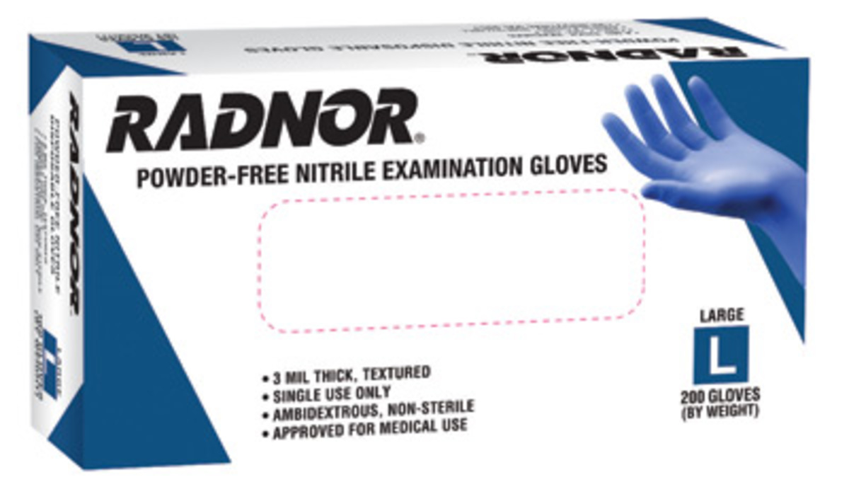 RADNOR® Large Blue 3 mil Nitrile Disposable Gloves (Availability restrictions apply.) RADNOR® Large Blue 3 mil Nitrile Disposable Gloves (Availability restrictions apply.)