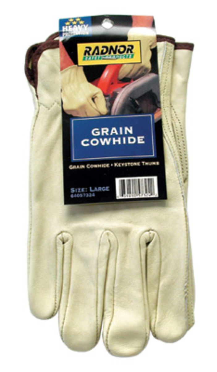 RADNOR® Large White Premium Grain Cowhide Unlined Drivers Gloves