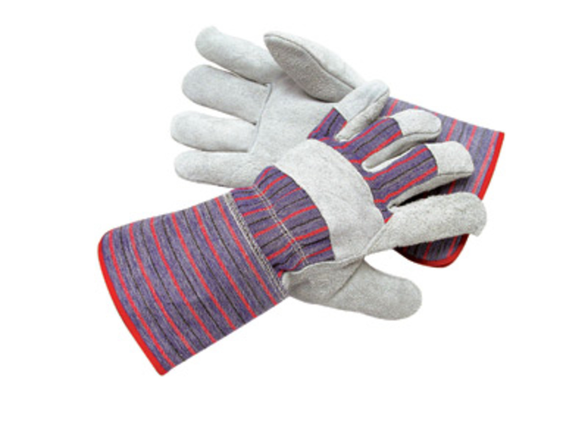 RADNOR® Large Economy Grade Split Leather Palm Gloves With Canvas Back And Gauntlet Cuff