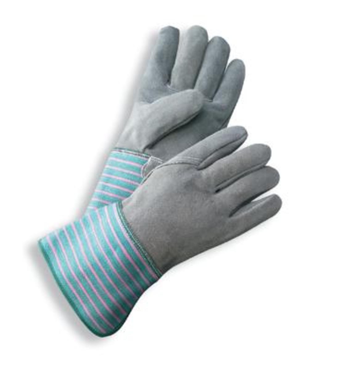 Premium Safety Gloves: RADNOR Split Leather Palm with Leather Back and Gauntlet RAD64057526 for sale online at autumn supply