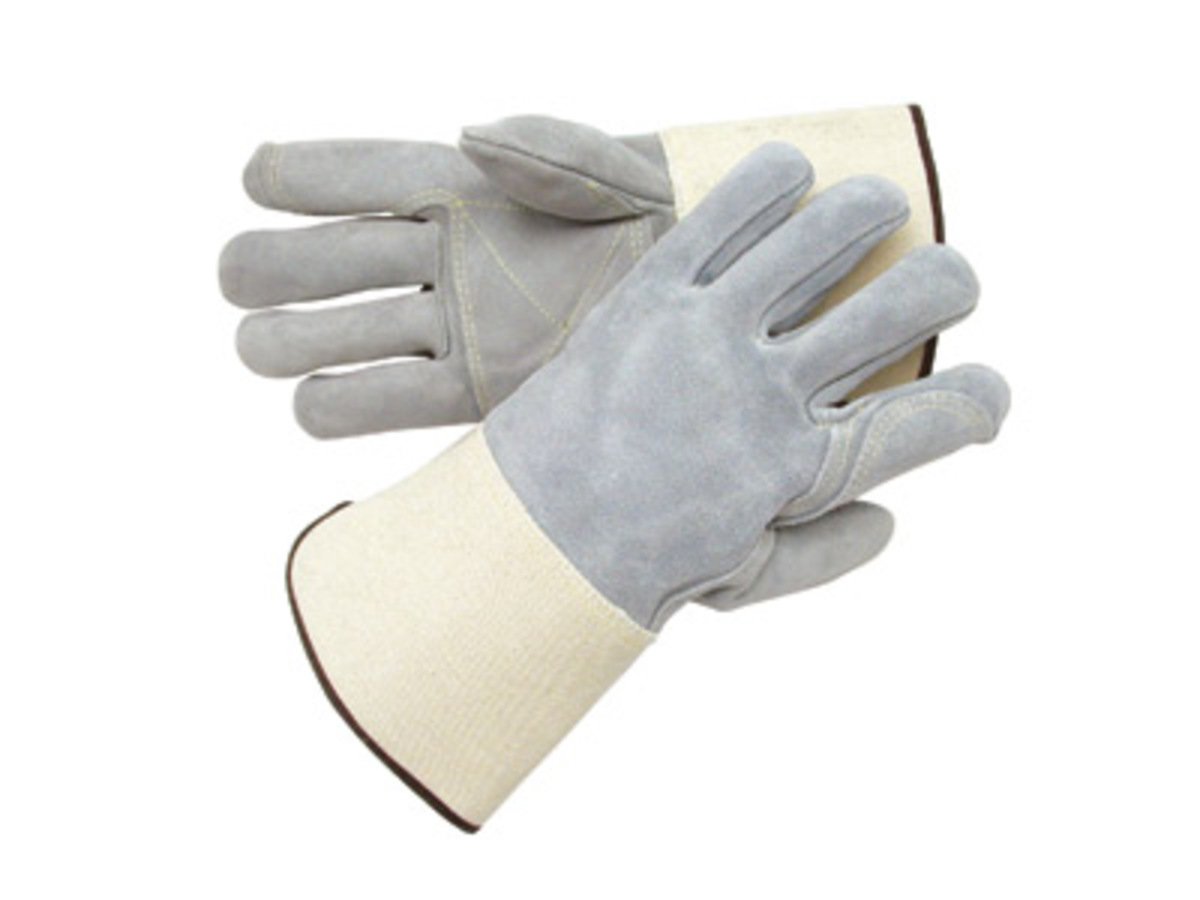 RADNOR® 2X Split Leather Palm Gloves With Leather Back And Gauntlet Cuff