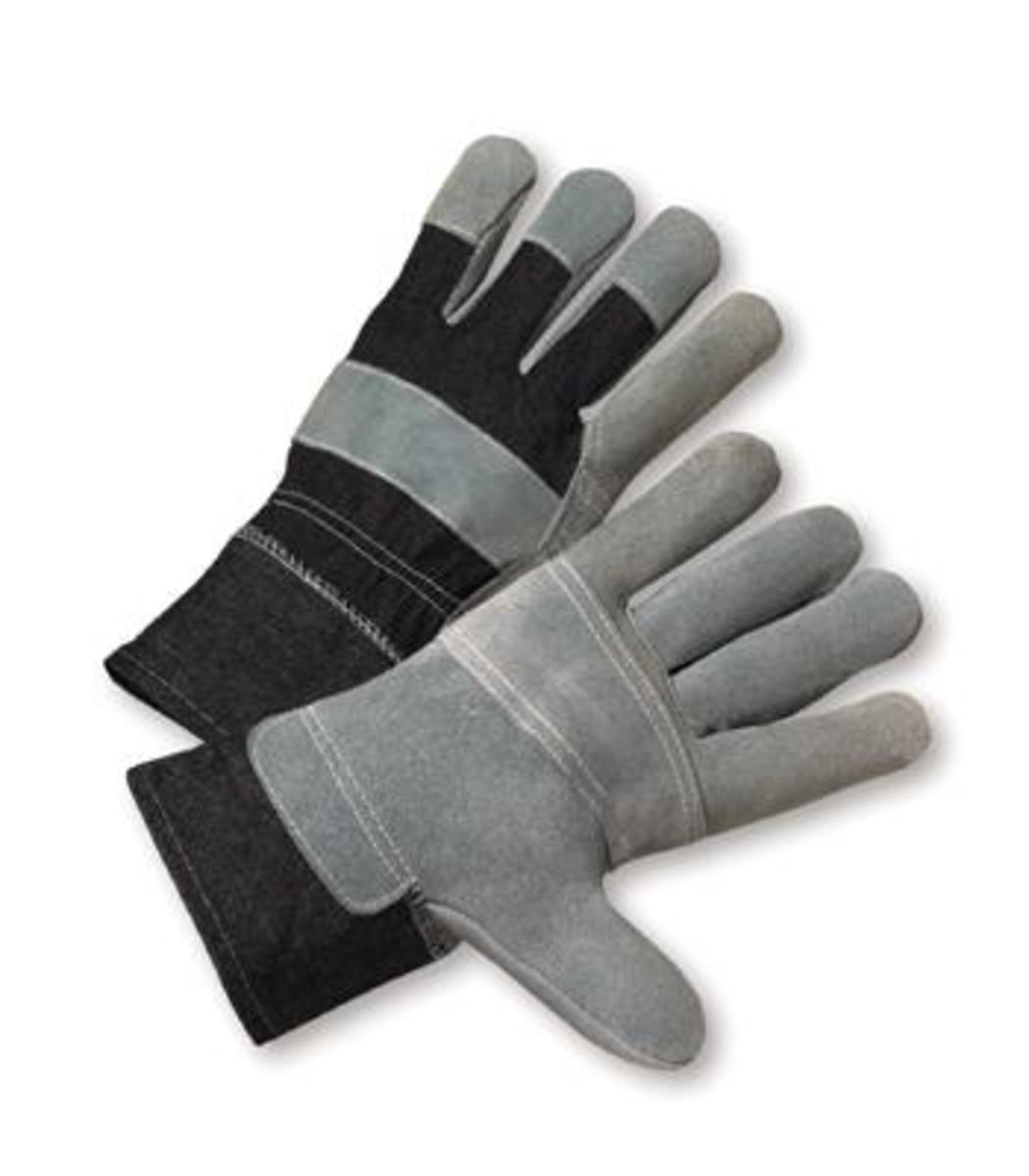 RADNOR® Large Split Leather Palm Gloves With Denim Back And Safety Cuff