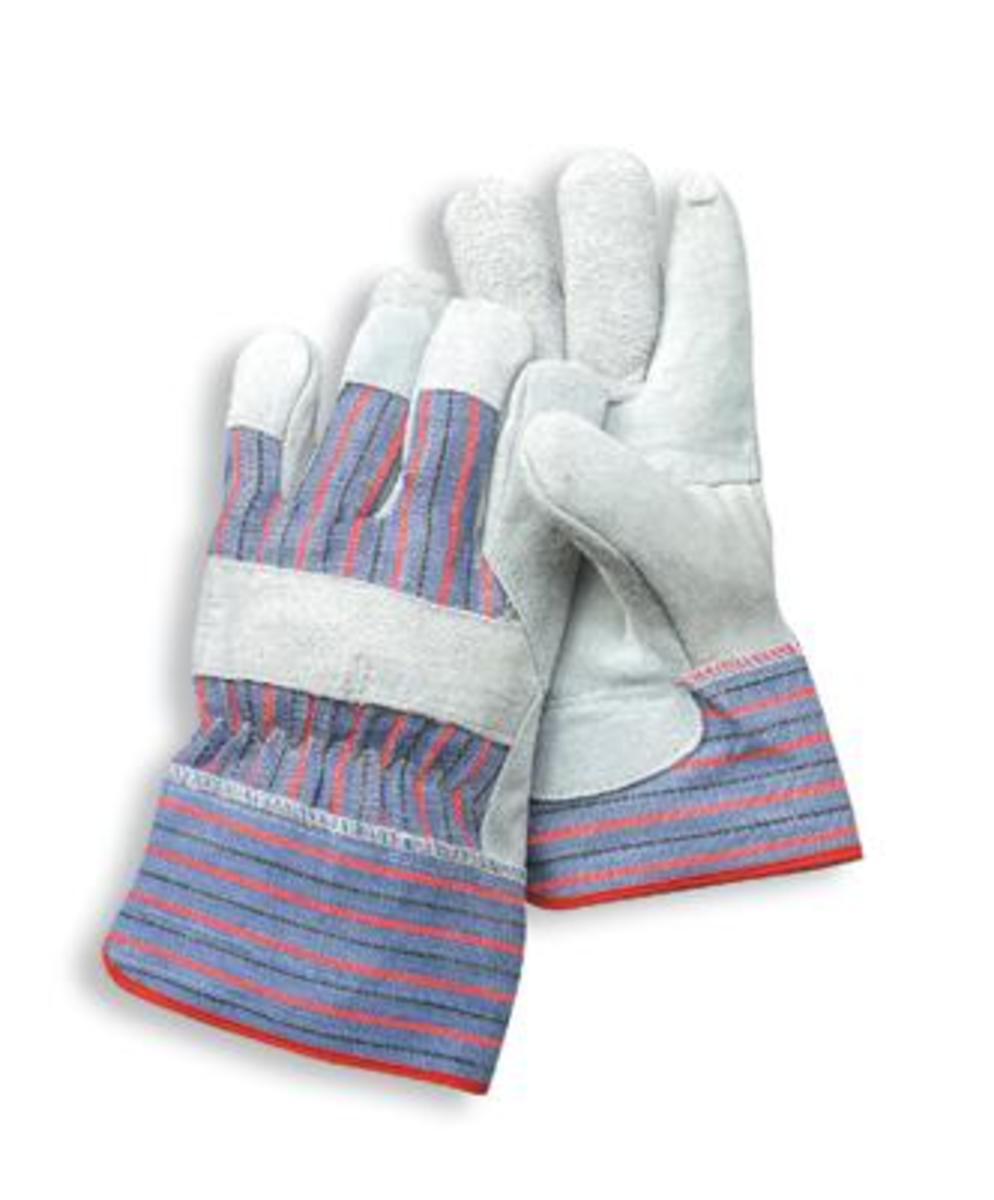 RADNOR® Ladies Split Leather Palm Gloves With Canvas Back And Safety Cuff
