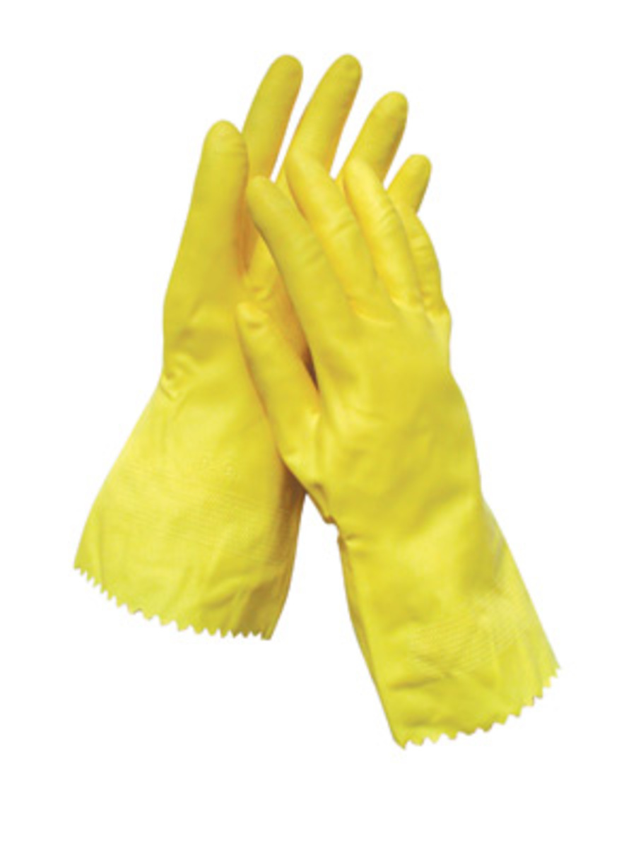 RADNOR® Large Yellow Flock Lined 16 mil Latex Chemical Resistant Gloves