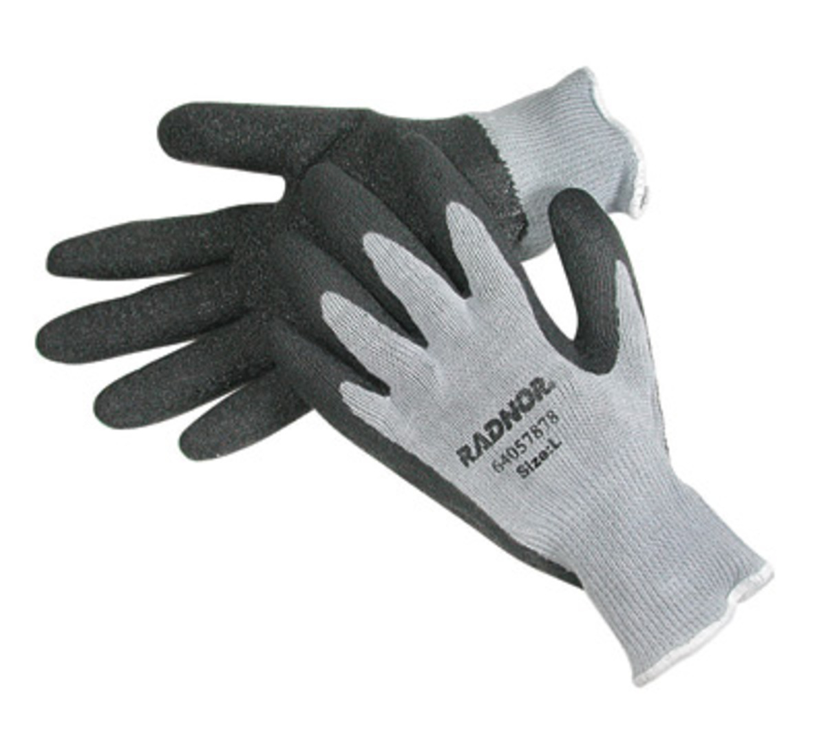 RADNOR® Large 10 Gauge Dark Gray Latex Palm And Fingertip Coated Work Gloves With Gray Acrylic, Cotton And Polyester Liner And K
