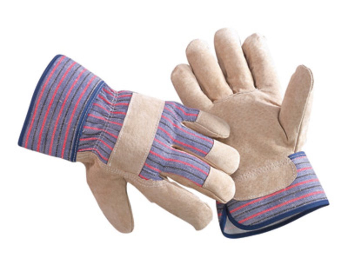 RADNOR® Large Split Pigskin Palm Gloves With Canvas Back And Safety Cuff