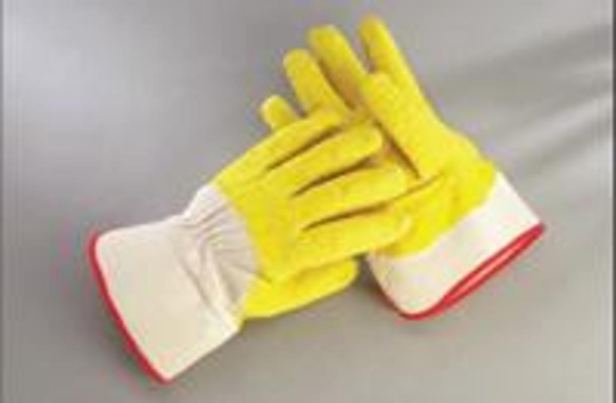 RADNOR® Large Yellow Latex Three-Quarter Coated Work Gloves With Natural Cotton Canvas Liner, Safety Cuff And Crinkle Finish