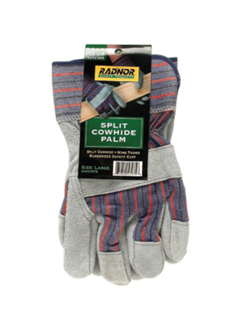 RADNOR® Large Shoulder Split Leather Palm Gloves With Canvas Back And Safety Cuff