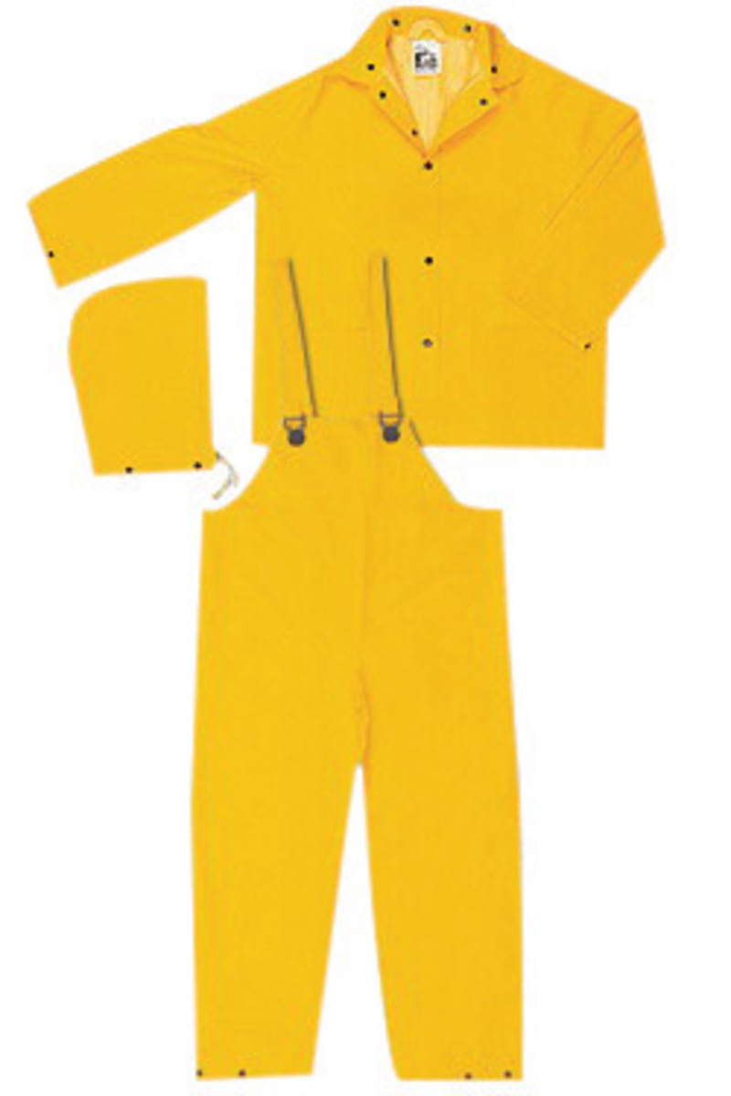 MCR Safety® Yellow Classic .35 mm Polyester And PVC 3-Piece Rain Suit With Detachable Hood And Bib Pants