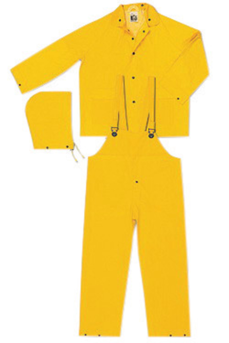 MCR Safety® Yellow Classic .32 mm Polyester And PVC 3-Piece Rain Suit With Detachable Hood And Bib Pants