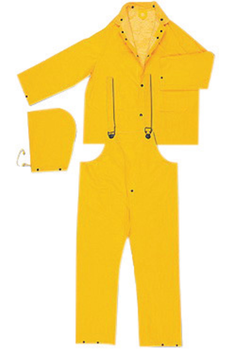 MCR Safety® Yellow Classic Plus .35 mm Polyester And PVC 3-Piece Rain Suit With Detachable Hood, Bib Pants And Corduroy Collar
