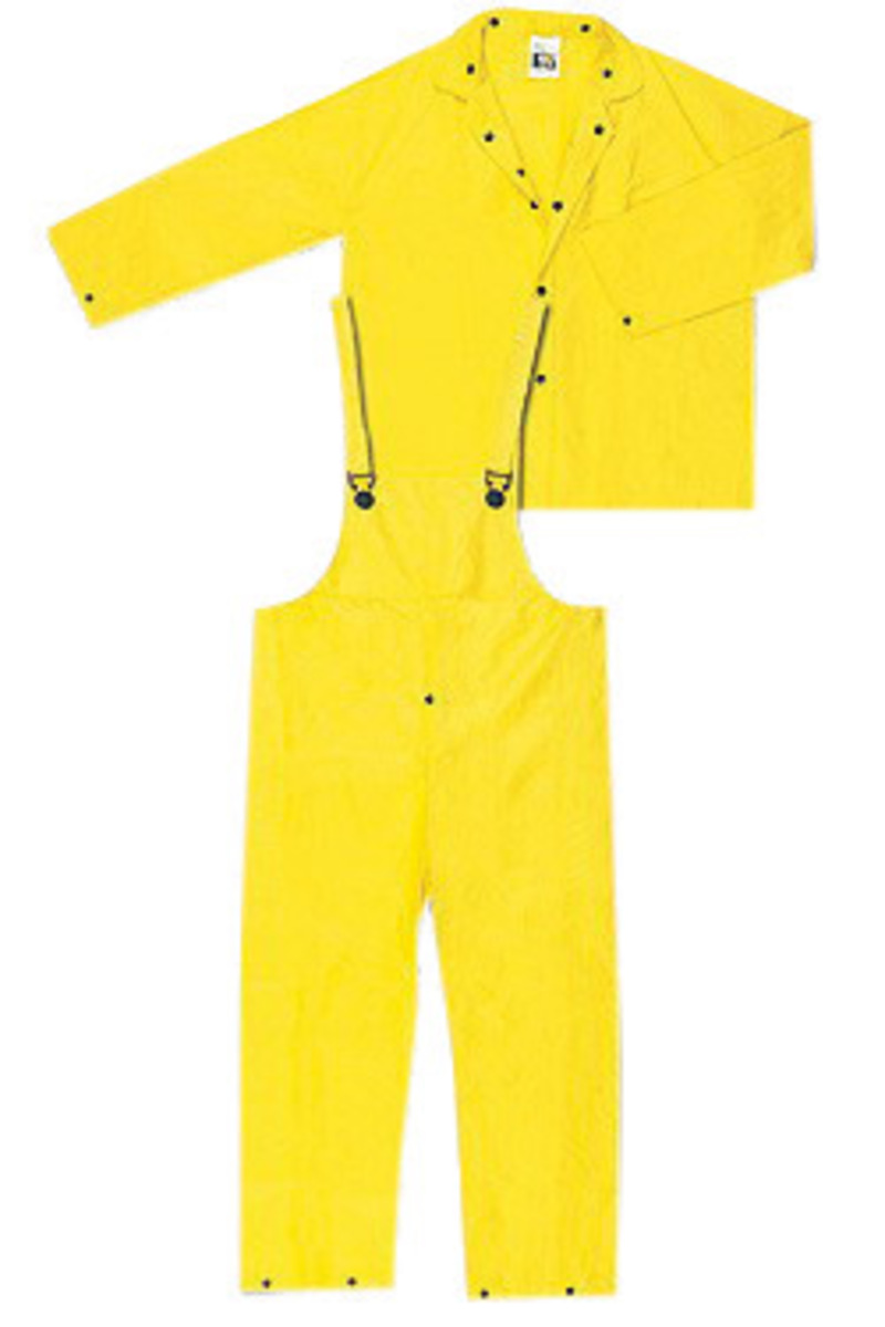 MCR Safety® Yellow Wizard .28 mm Nylon And PVC 3-Piece Rain Suit With Detachable Hood And Bib Pants