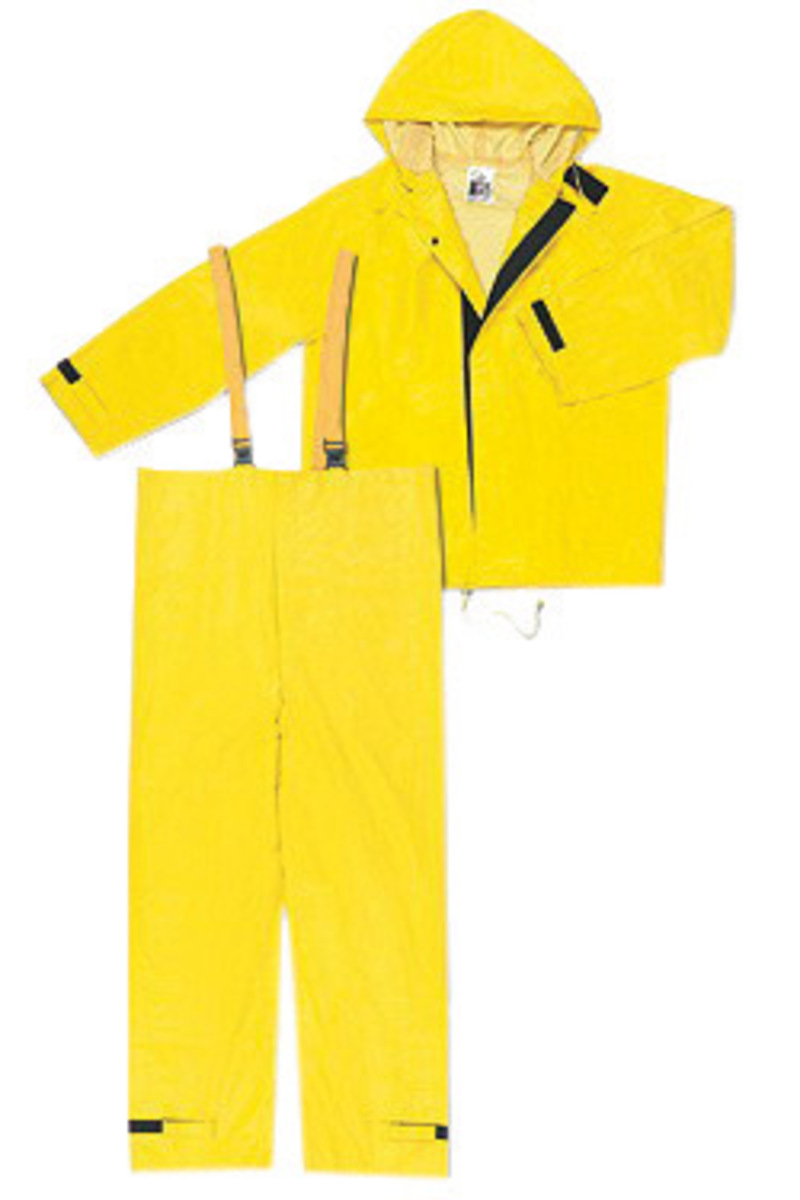 MCR Safety® Yellow Hydroblast .28 mm Nylon And PVC 2-Piece Rain Suit With Attached Hood And Bib Pants