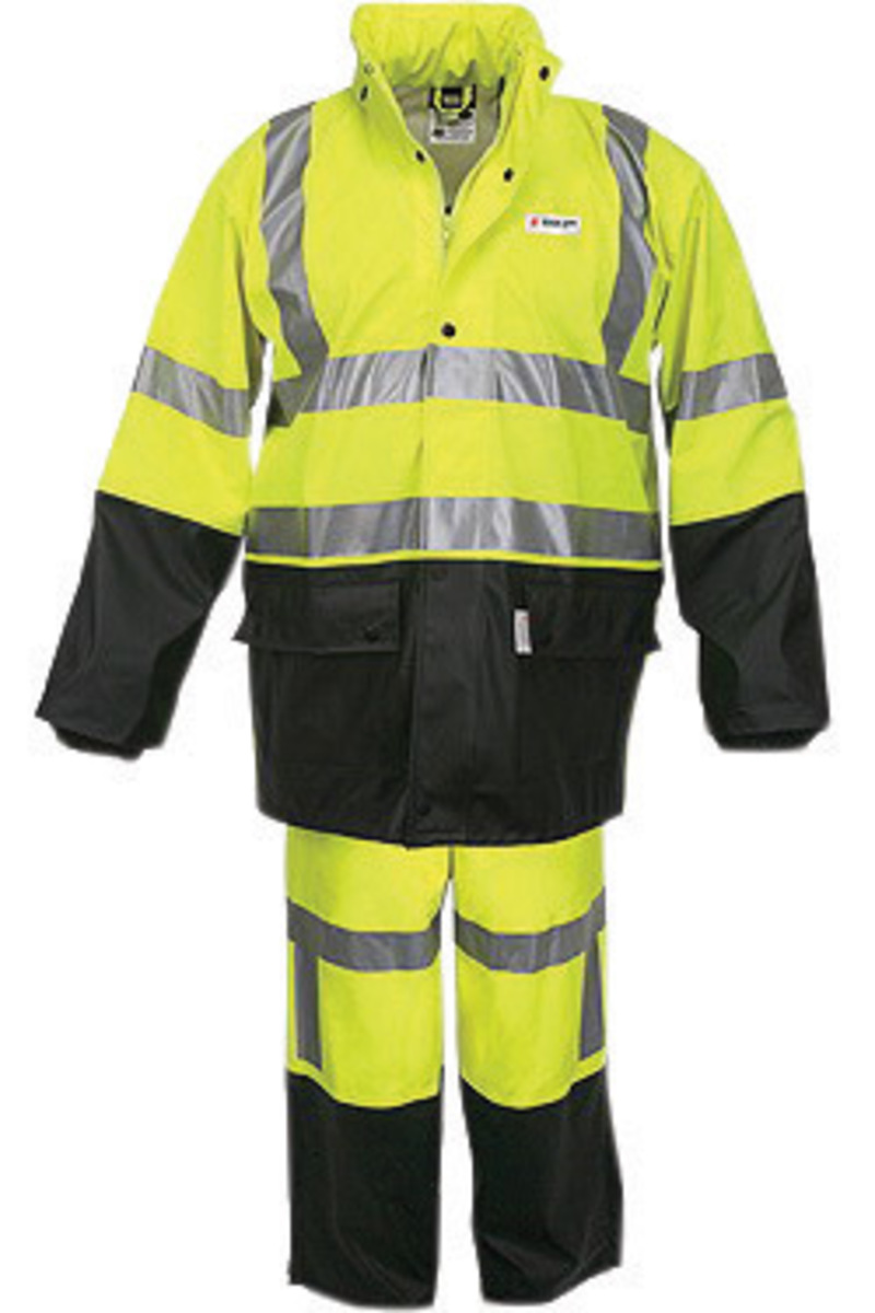 MCR Safety® Fluorescent Lime/Black Luminator™ .40 mm Polyester And Polyurethane 2-Piece Rain Suit With Attached Hood And Elastic