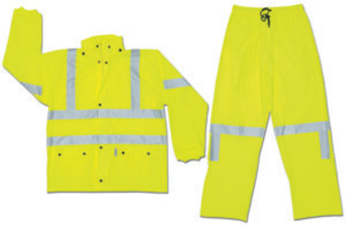 MCR Safety® Fluorescent Lime Luminator™ .40 mm Polyester And Polyurethane 2-Piece Rain Suit With Attached Hood And Elastic Waist