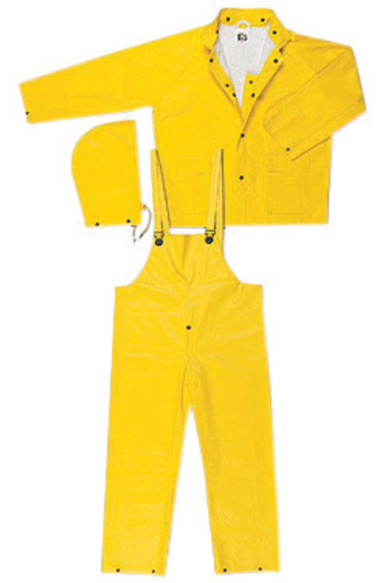 MCR Safety® Yellow Commodore .40 mm Polyester And PVC 3-Piece Rain Suit With Detachable Hood And Bib Pants