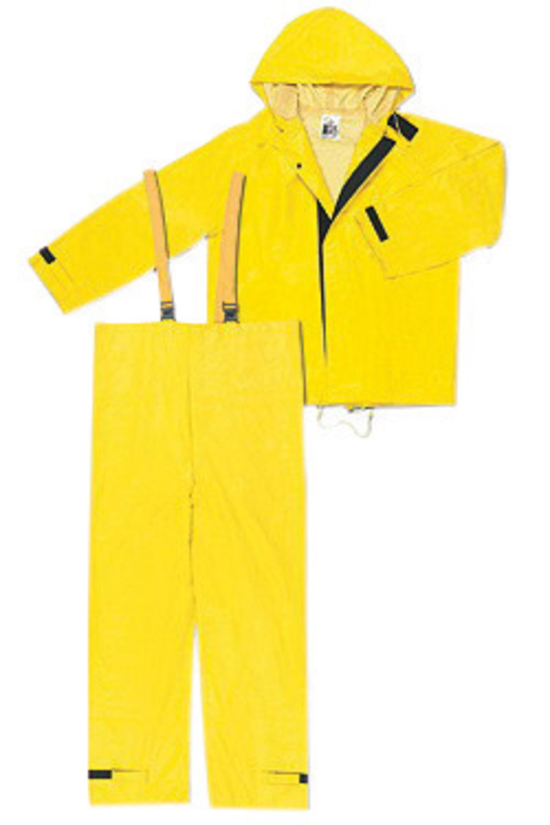 MCR Safety® Yellow Hydroblast .35 mm Neoprene And Nylon 2-Piece Rain Suit With Attached Hood And Bib Pants