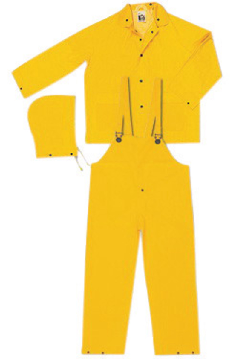 MCR Safety® Yellow Classic .35 mm Polyester And PVC 3-Piece Rain Suit With Detachable Hood And Bib Pants