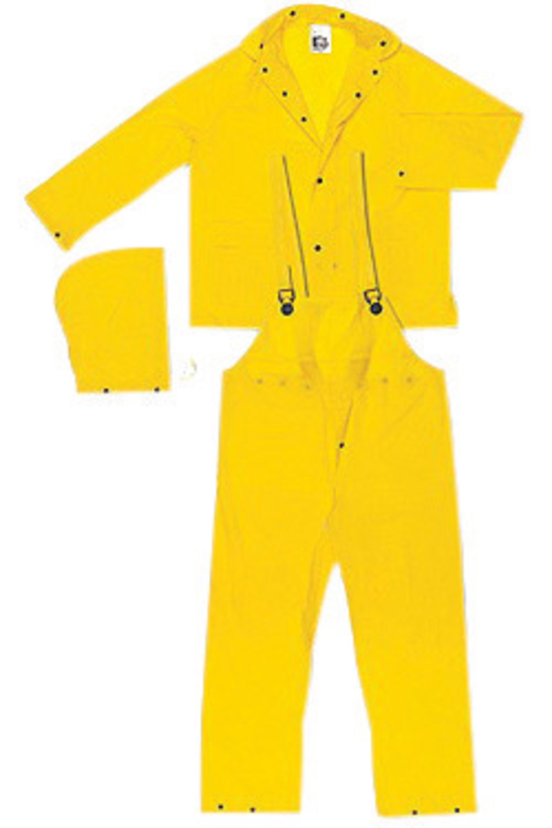 MCR Safety® Yellow Squall .2 mm PVC 3-Piece Rain Suit With Detachable Hood And Bib Pants