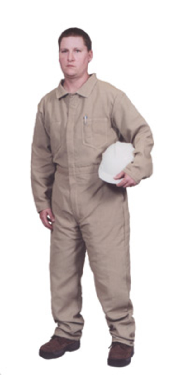 Stanco Safety Products™ Medium Tan Indura® UltraSoft® Arc Rated Flame Resistant Coveralls With Front Zipper Closure