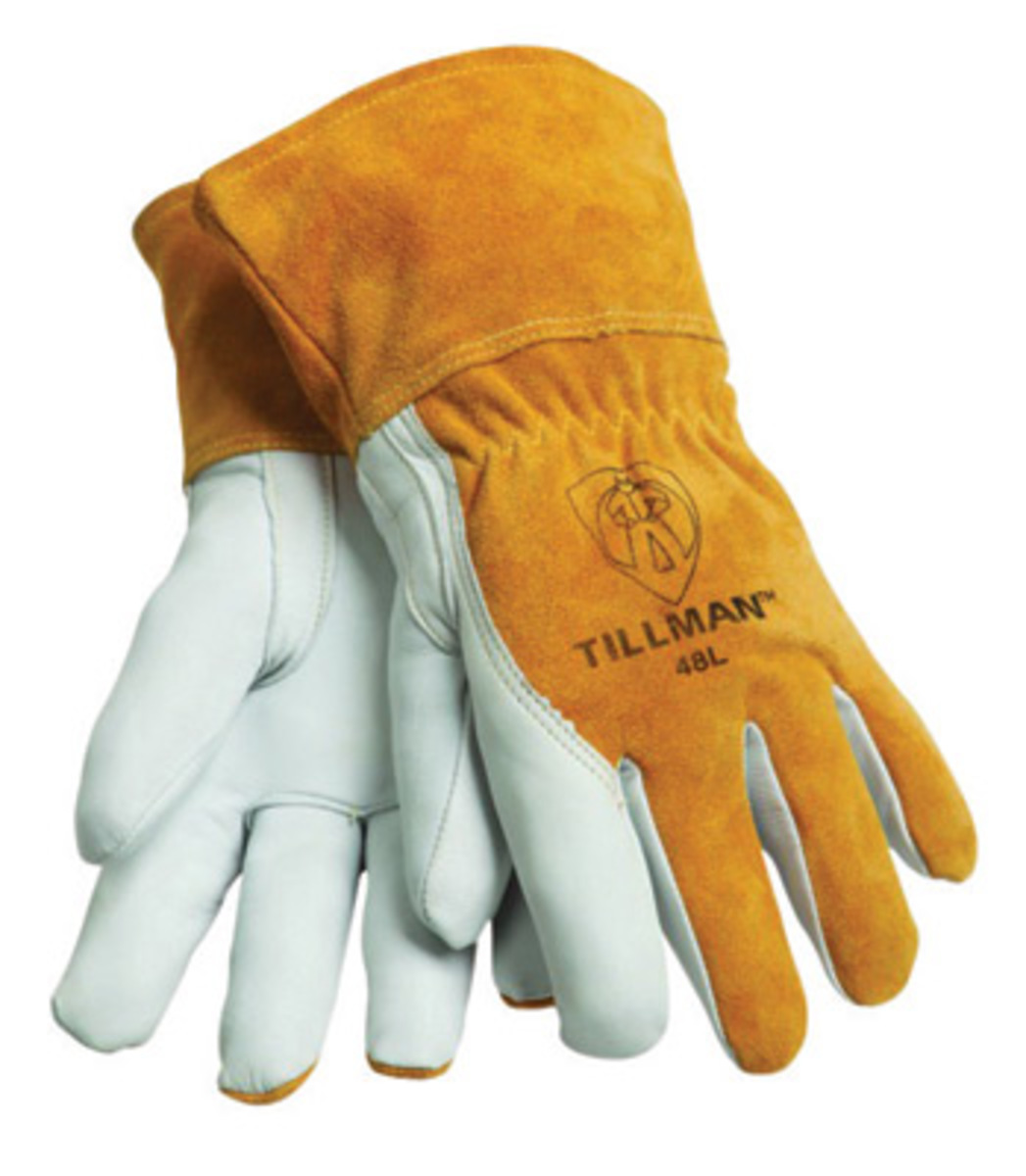Tillman® Large Brown Top Grain Goatskin Fleece Lined Standard Grade MIG Welders Gloves With Straight Thumb, 3 1/2