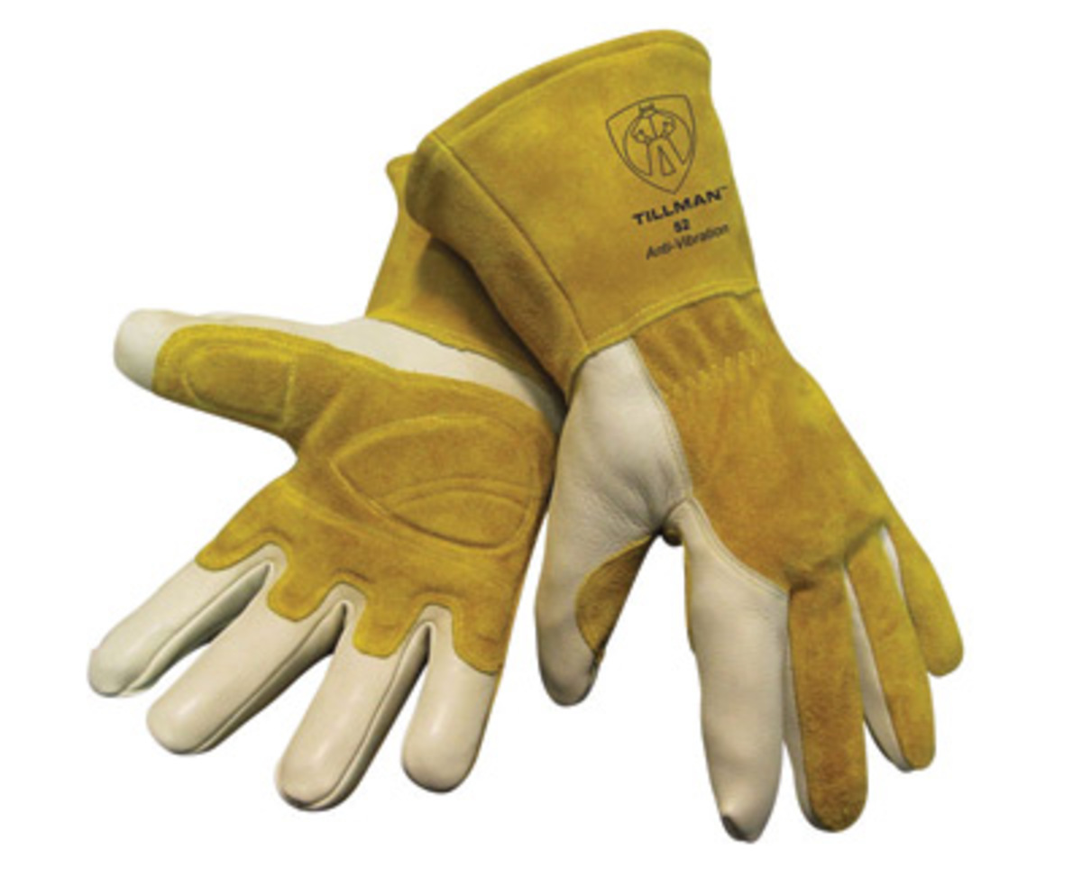Tillman® Medium Gold And Pearl Top Grain Split Back Cowhide Fleece Lined MIG Welders Gloves With 4