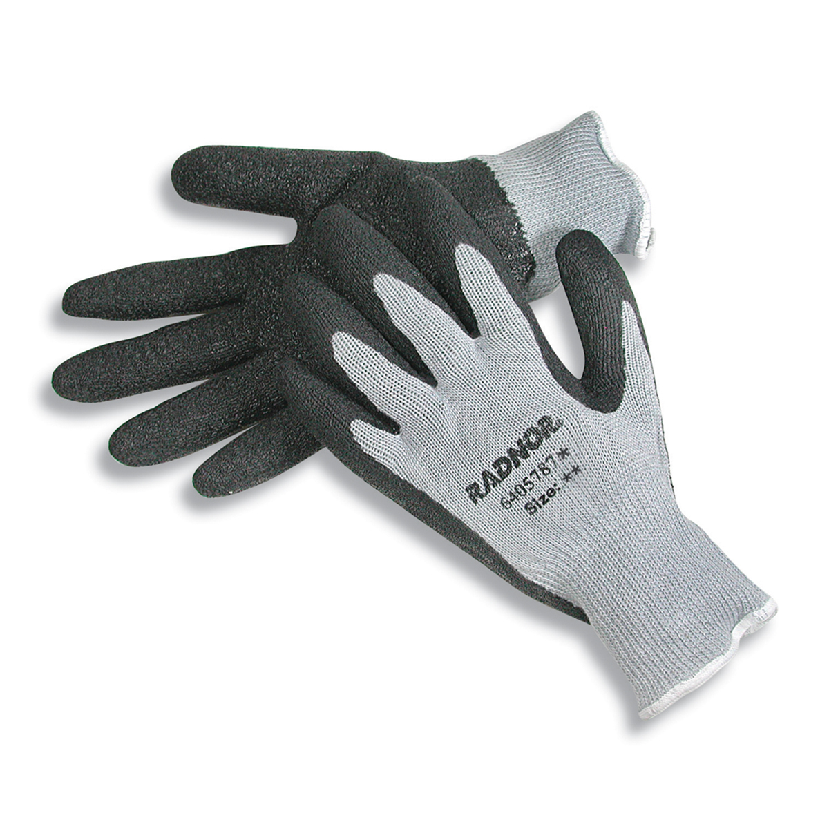 RADNOR® Small 10 Gauge Dark Gray Latex Palm And Fingertip Coated Work Gloves With Gray Acrylic, Cotton And Polyester Liner And K