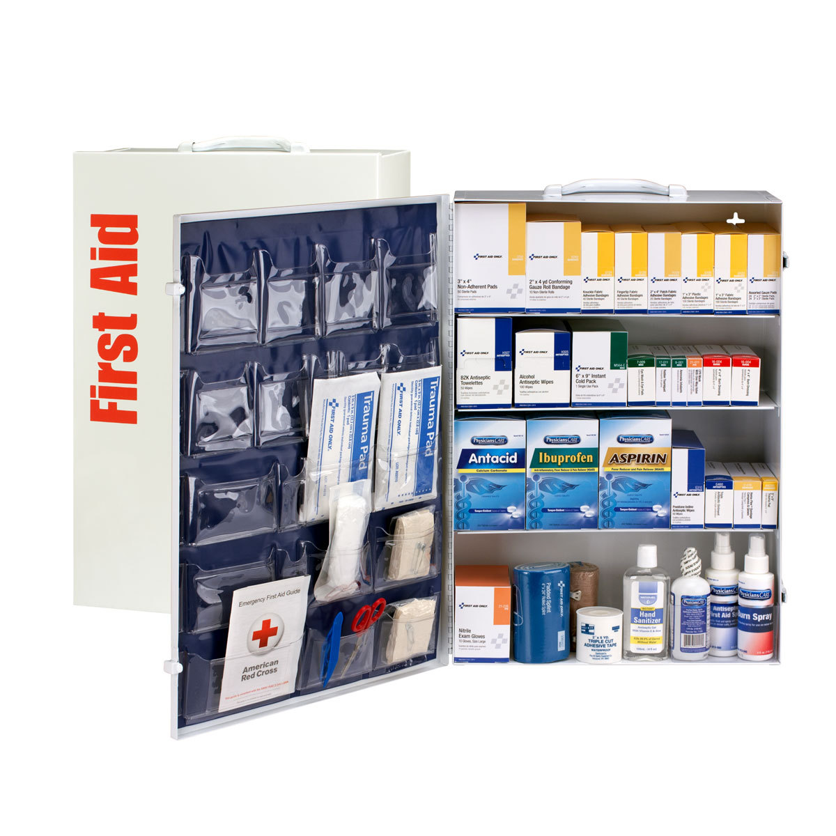 RADNOR® White Metal Portable Or Wall Mounted 150 - 200 Person 4 Shelf First Aid Cabinet With Medicinals