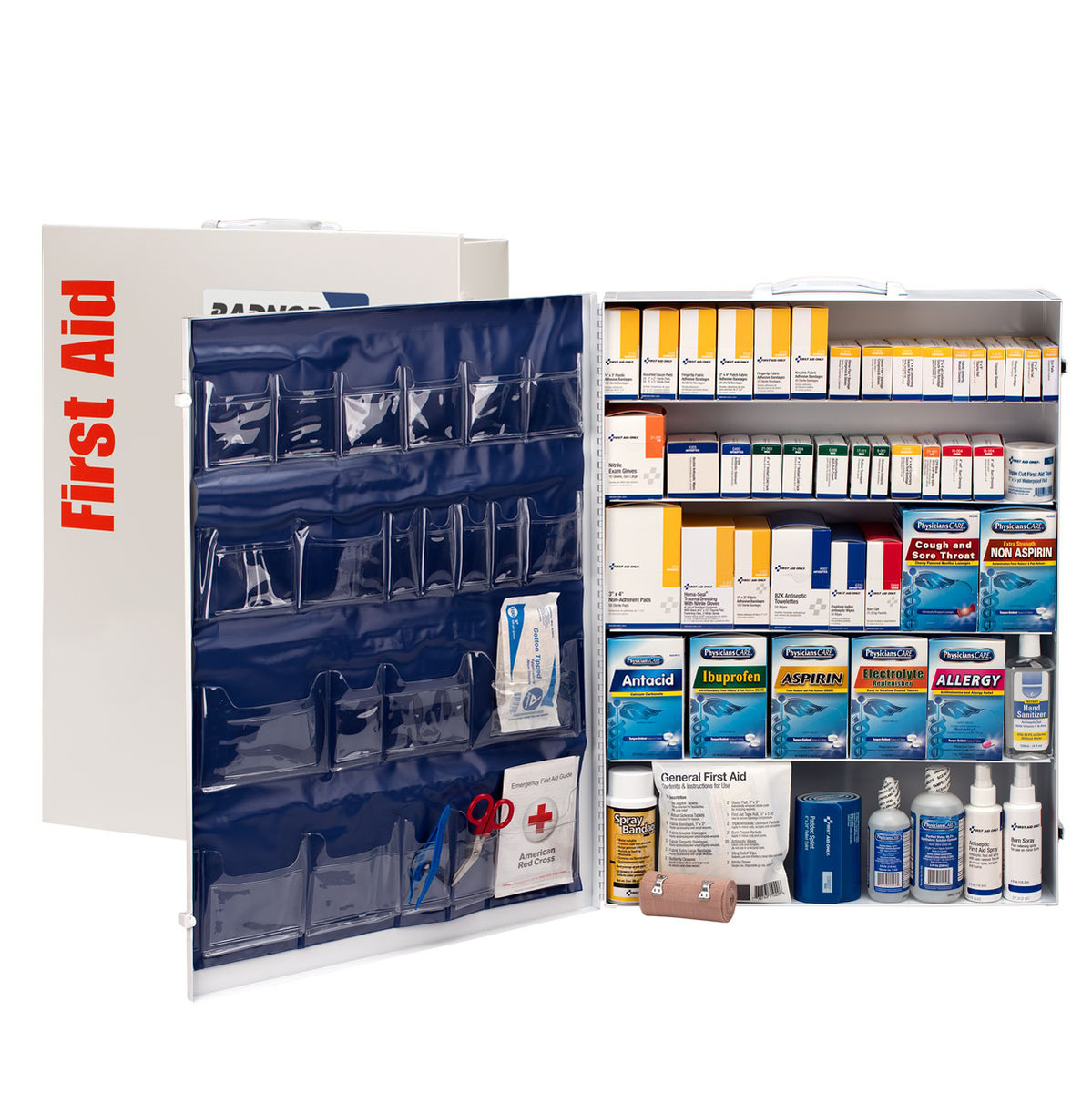 RADNOR® White Metal Portable Or Wall Mounted 200 Person 5 Shelf First Aid Cabinet With Medicinals