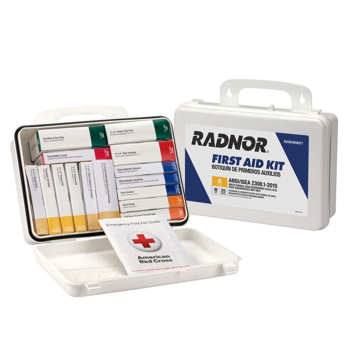 RADNOR® White Plastic Portable Or Wall Mounted 25 Person 16 Unit First Aid Kit