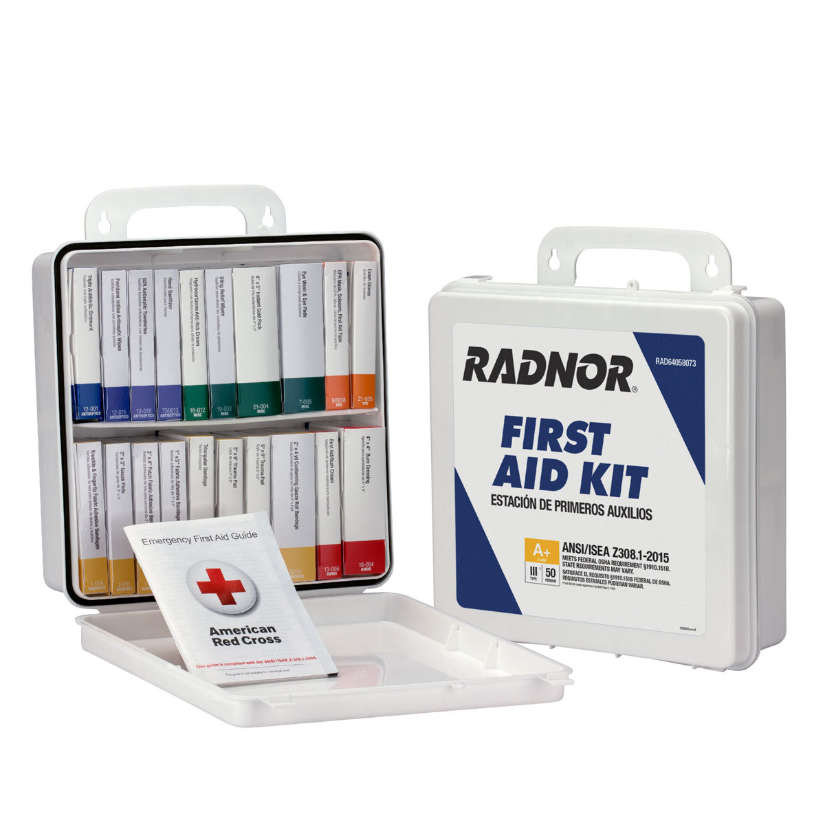RADNOR® White Plastic Portable Or Wall Mounted 50 Person 24 Unit First Aid Kit