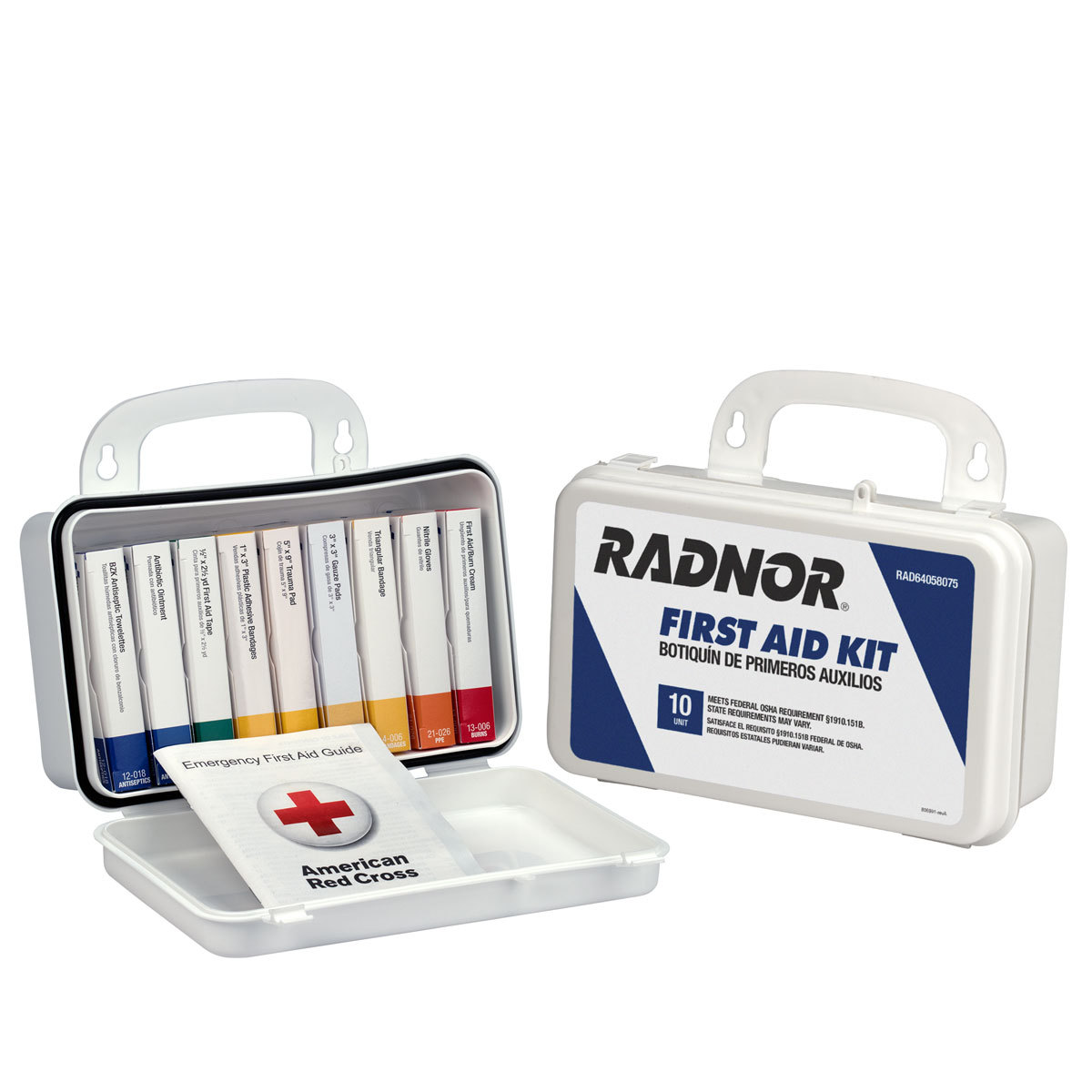 RADNOR® White Plastic Portable Or Wall Mounted 10 Person 10 Unit First Aid Kit