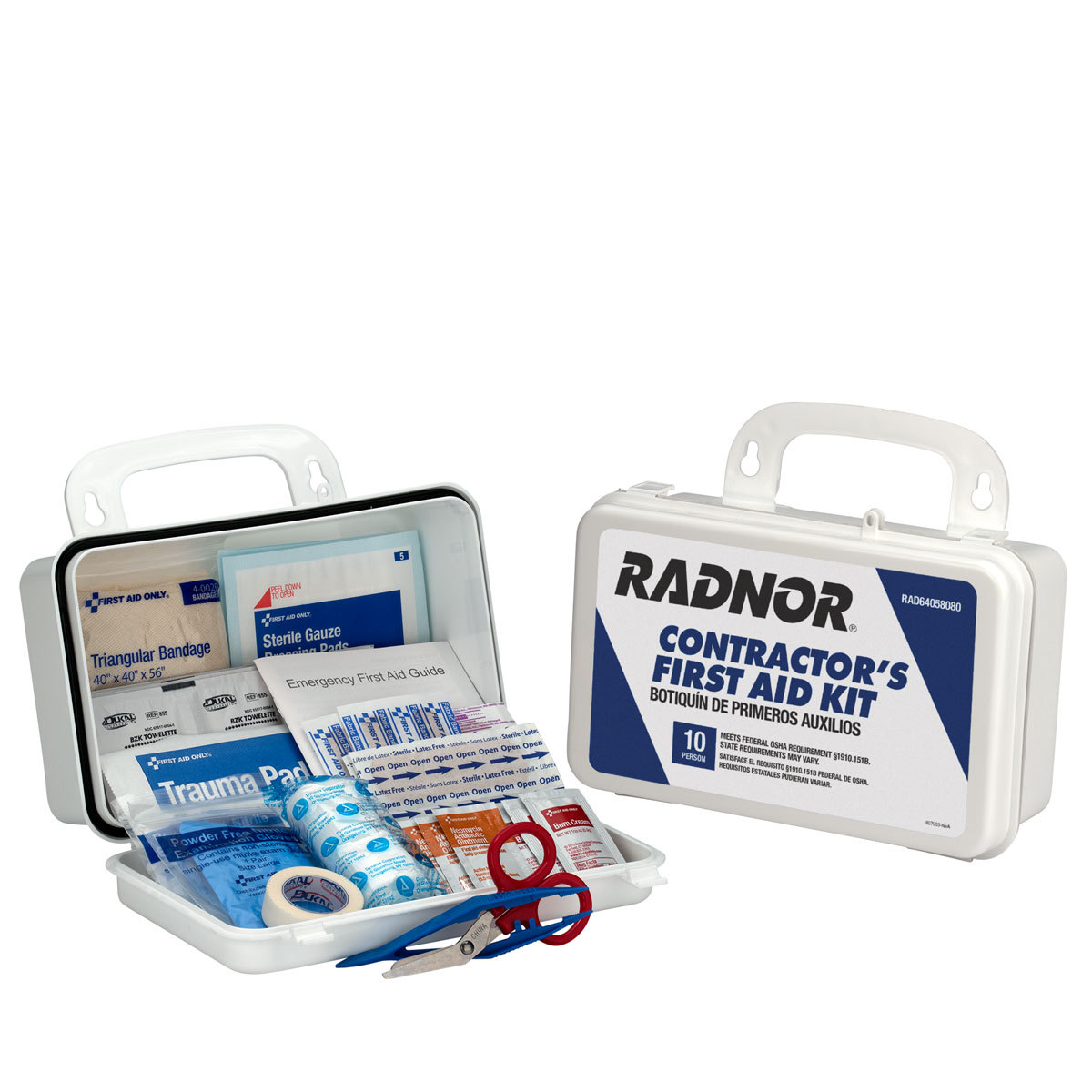 RADNOR® White Plastic Portable Or Wall Mounted 10 Person Contractor First Aid Kit