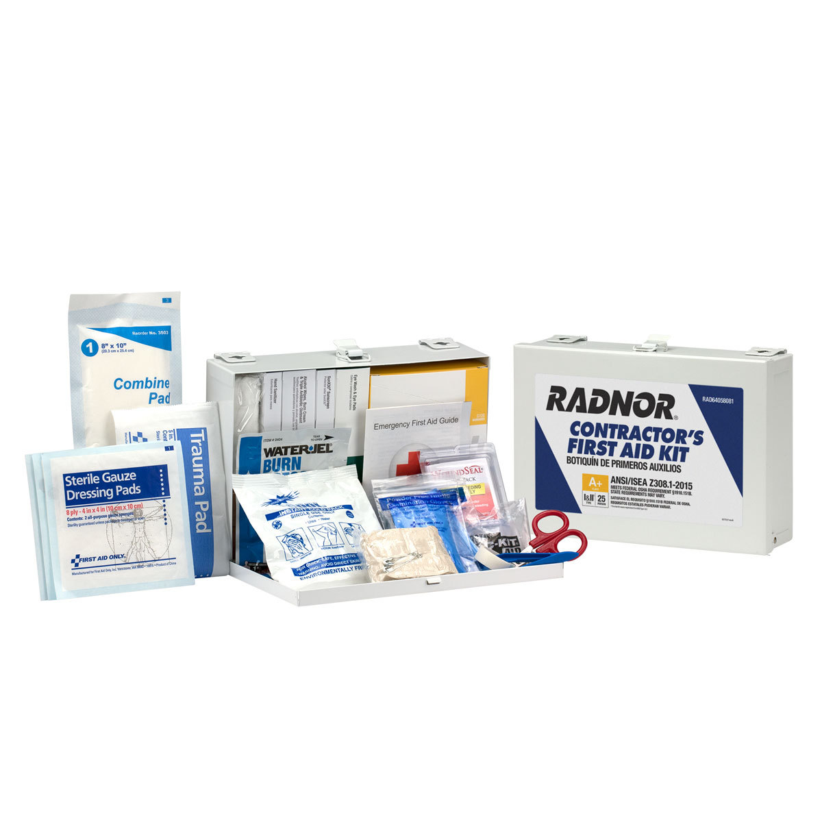 RADNOR® White Metal Portable Or Wall Mounted 25 Person Contractor First Aid Kit