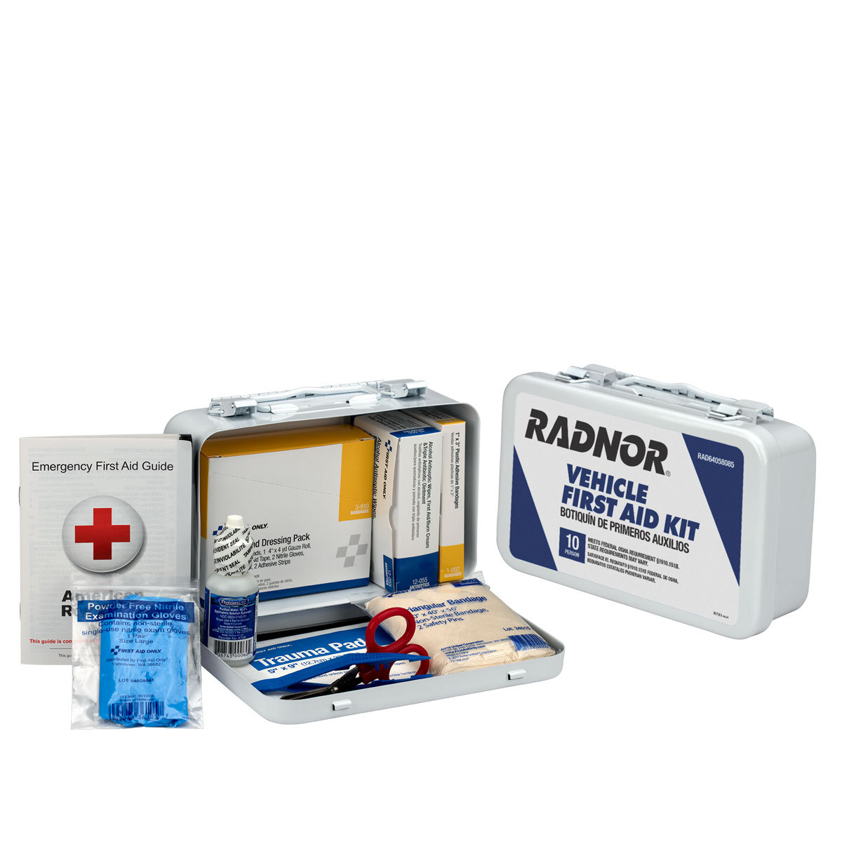 RADNOR® White Metal Portable Or Wall Mounted 10 Person Vehicle First Aid Kit