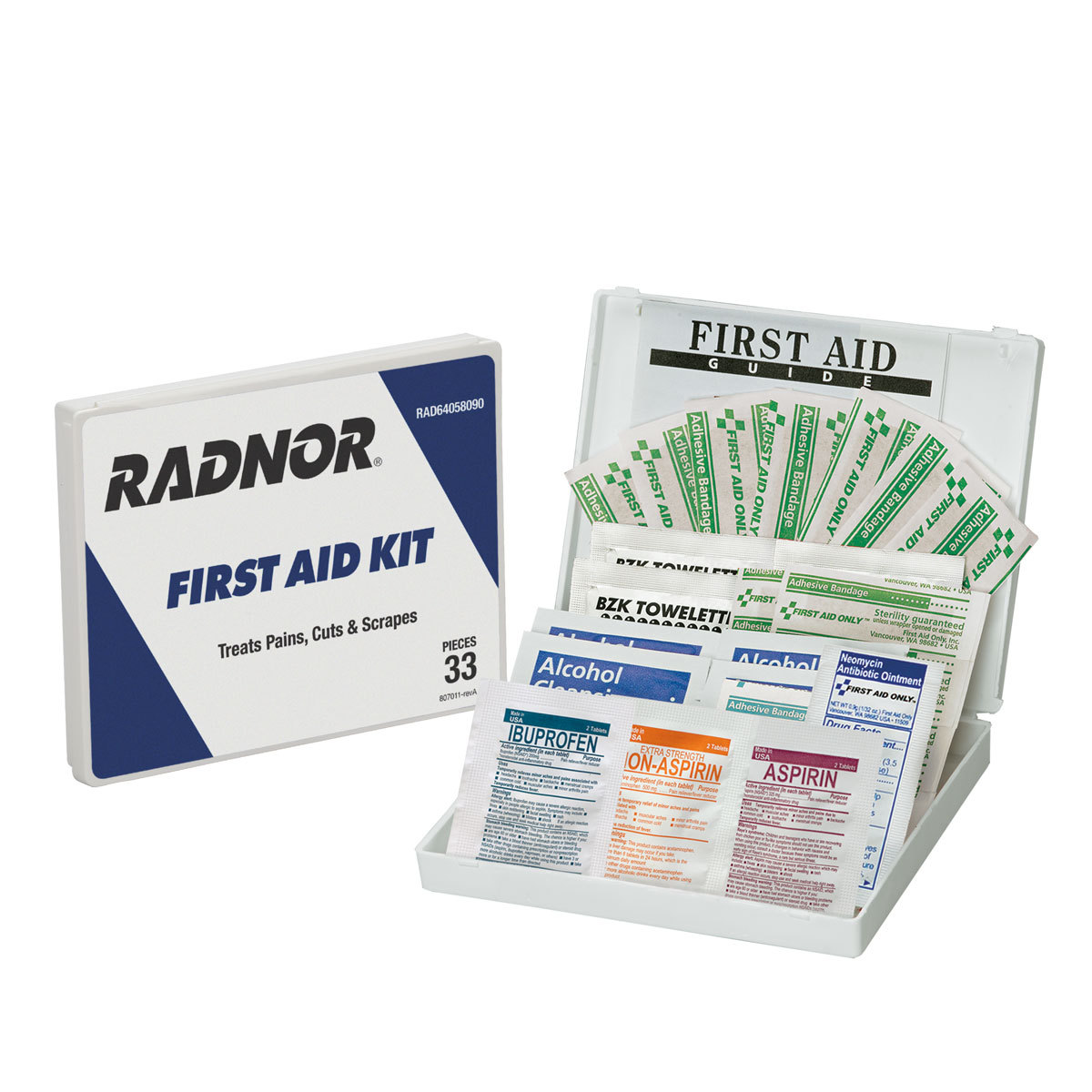 RADNOR® White Plastic Portable 1 Person 34 Piece First Aid Kit