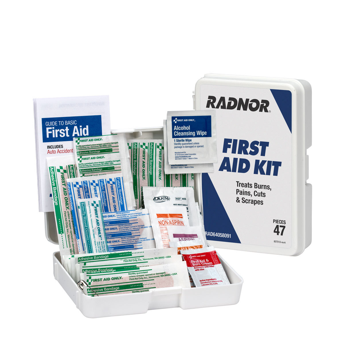 RADNOR® White Plastic Portable 1 Person 47 Piece First Aid Kit