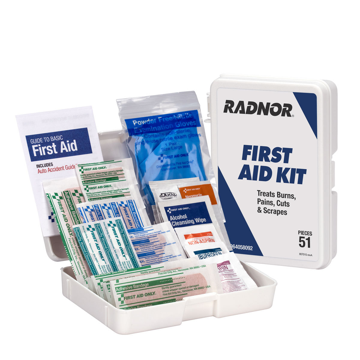 RADNOR® White Plastic Portable 1 Person 52 Piece First Aid Kit