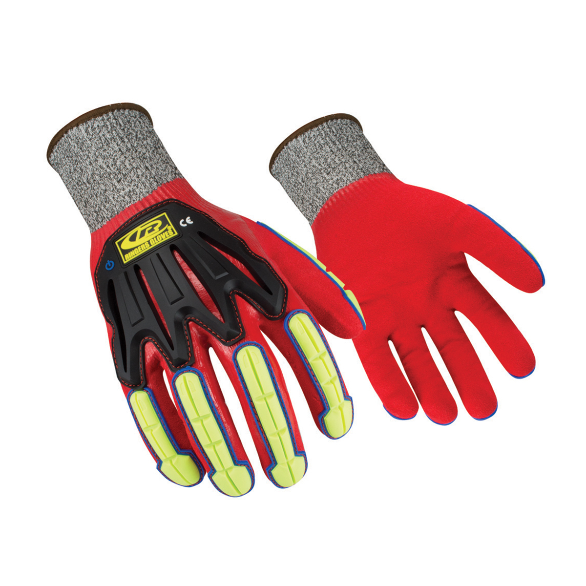 Ansell Size 10 Red, Black And Hi-Viz Green RINGERS GLOVES® 068 Nitrile And Thermoplastic Rubber Full Finger Impact Gloves With R