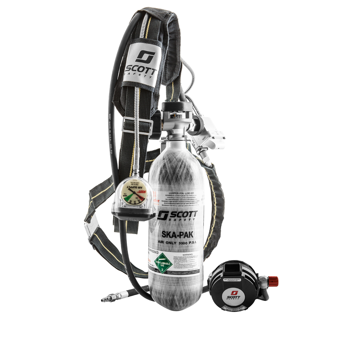 3M™ Scott™ 3000 psig Ska-Pak AT Supplied Air Respirator And Escape Cylinder With Padded Harness And Hansen Fitting (Facepiece An 3M™ Scott™ 3000 psig Ska-Pak AT Supplied Air Respirator And Escape Cylinder With Padded Harness And Hansen Fitting (Facepiece An
