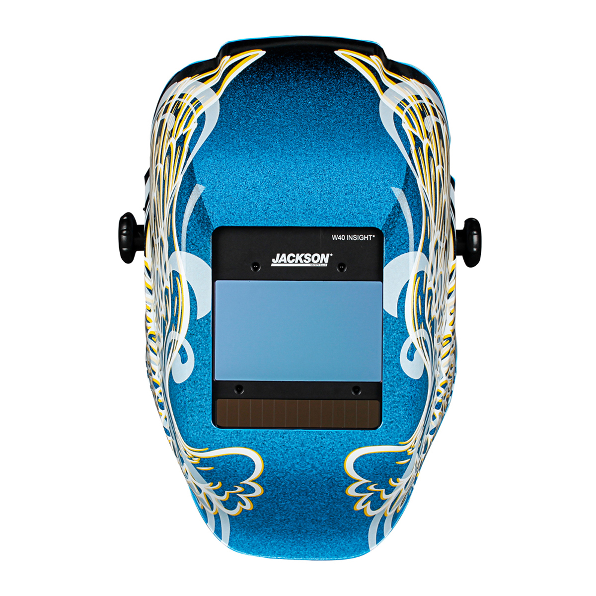 Jackson Safety® HLX-100 Blue/Yellow Welding Helmet With 3.94” X 2.36” Variable Shades 9 - 13 Auto Darkening Lens, Insight® And G Jackson Safety® HLX-100 Blue/Yellow Welding Helmet With 3.94” X 2.36” Variable Shades 9 - 13 Auto Darkening Lens, Insight® And G